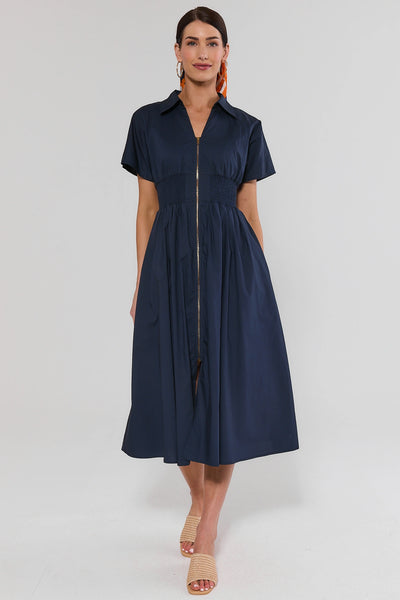 Navy Zip Up Midi Dress | Women's Clothing