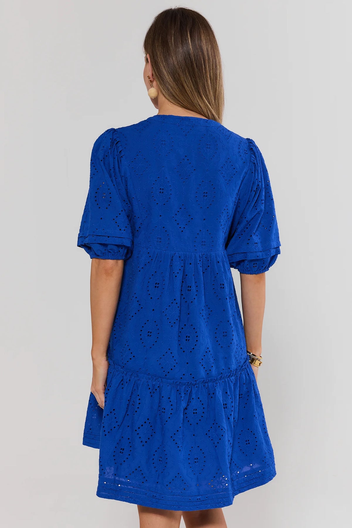 Women's Blue Eyelet Short Dress | Avara