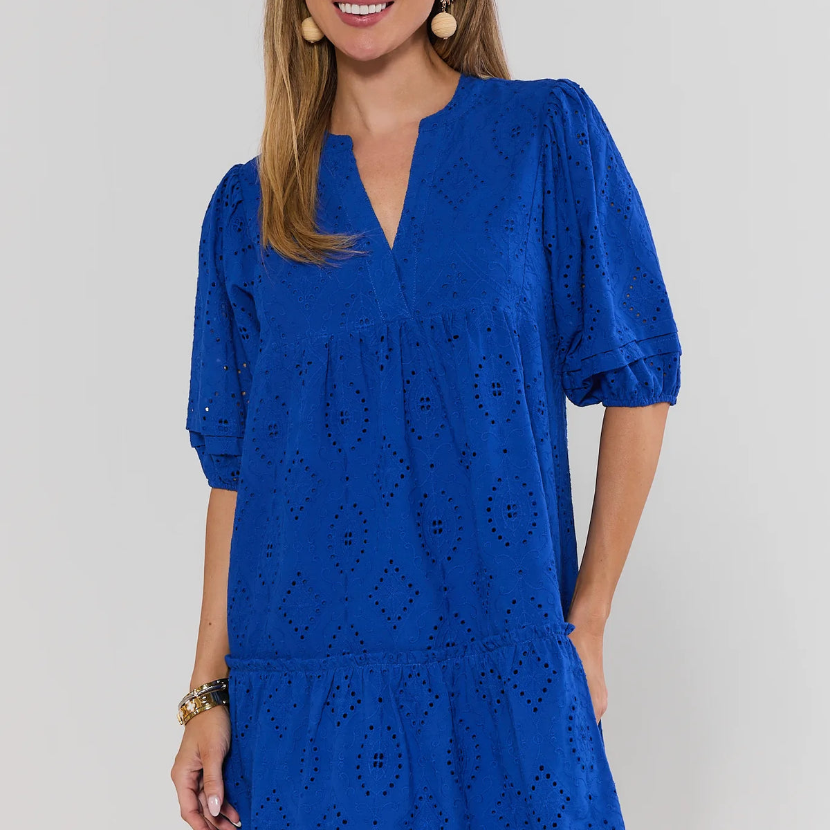 Women's Blue Eyelet Short Dress | Avara
