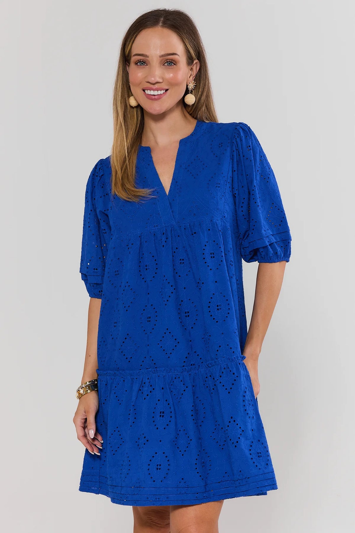 Women's Blue Eyelet Short Dress | Avara