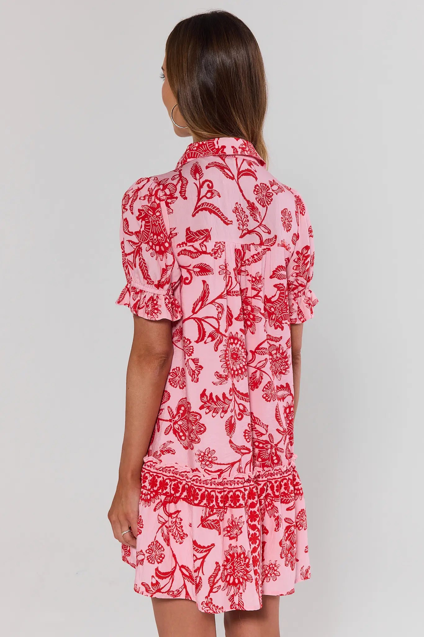pink flower dress Sophia Pink Floral Button Up Short Dress