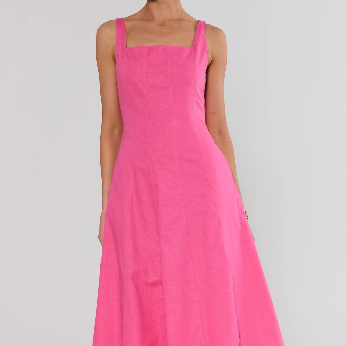 pink square neck midi dress Pink Square Neck Midi Dress