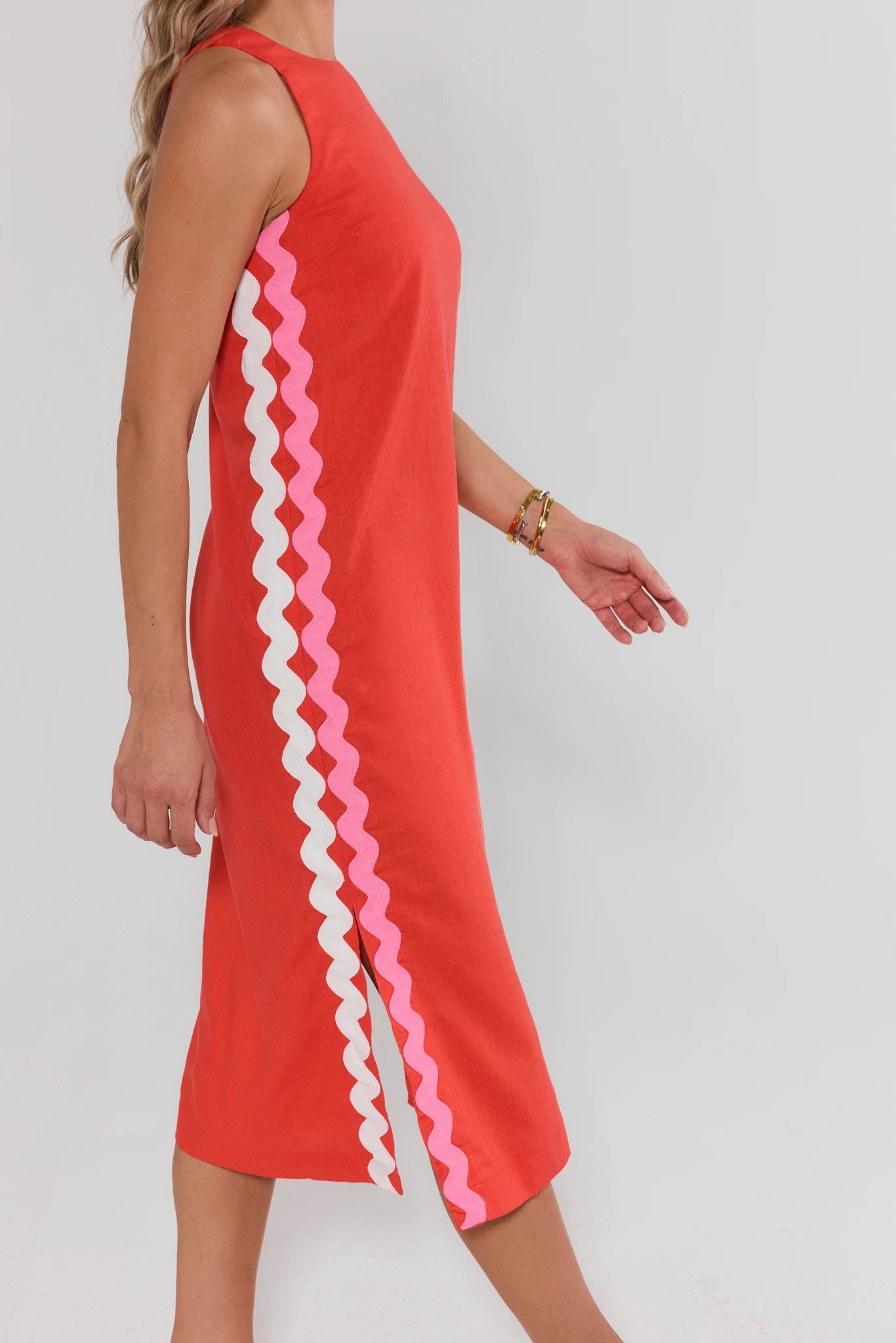 Orange Ric Rac Trim Midi Dress