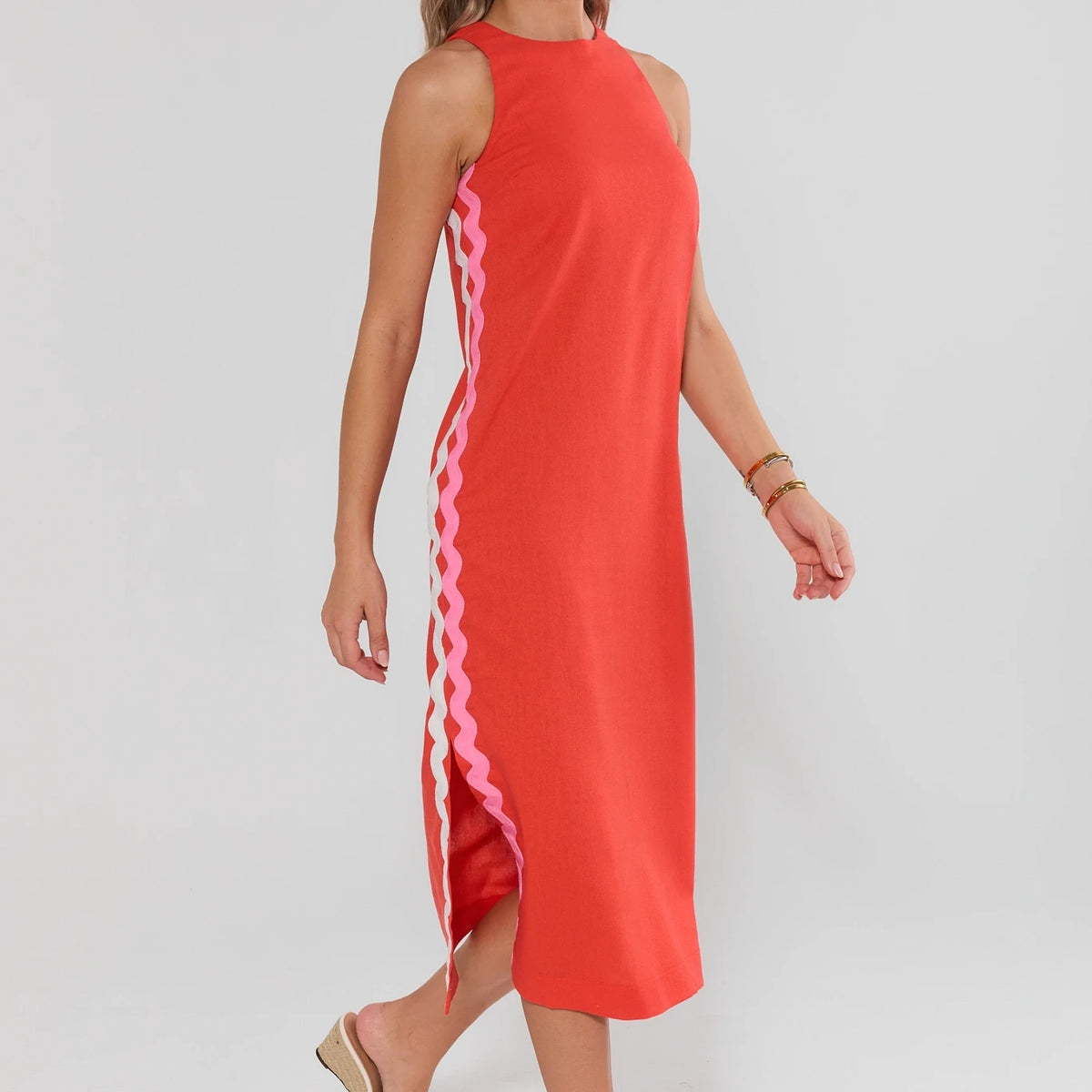 red ric rac dress Red Tiered Mini Dress With Ric Rac Trim Red / Large