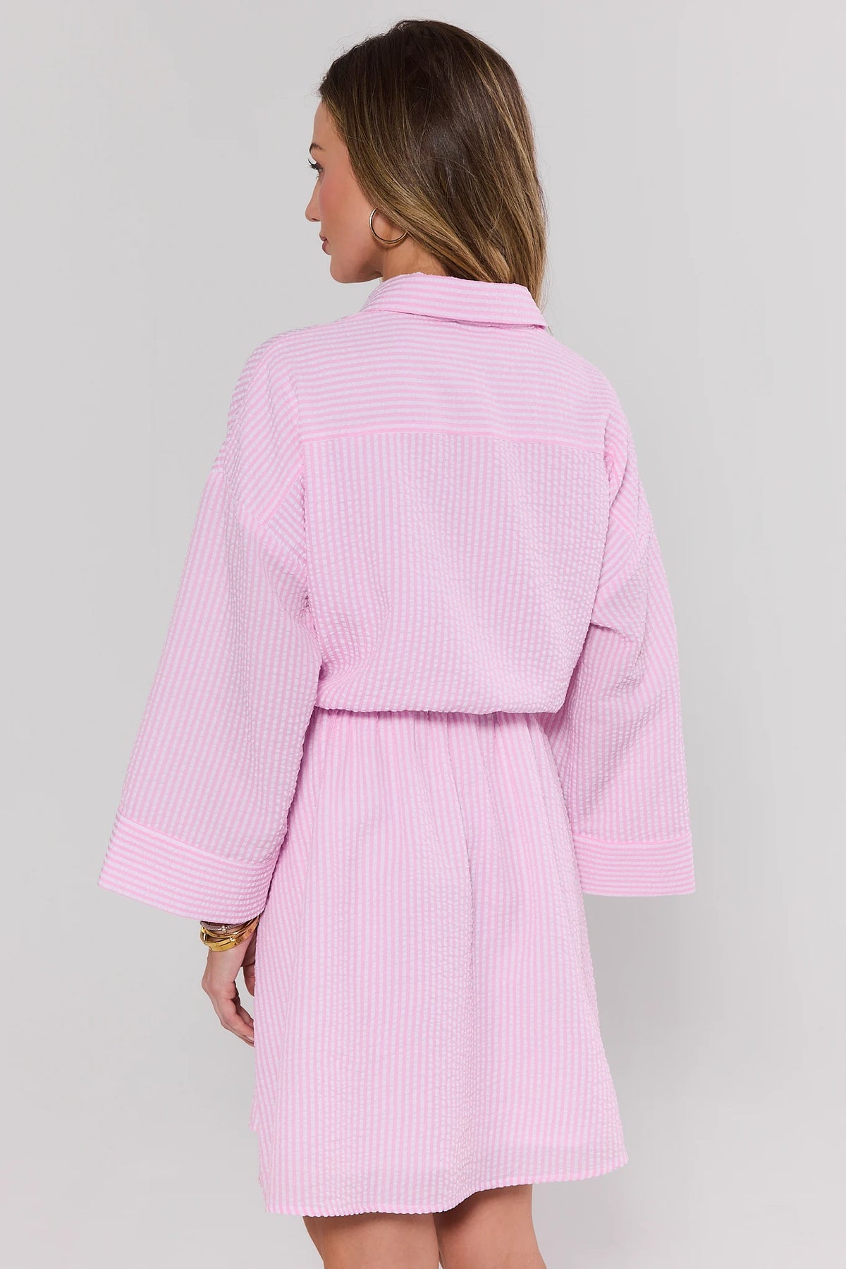 Women's Pink Striped Button-Up Dress | Avara