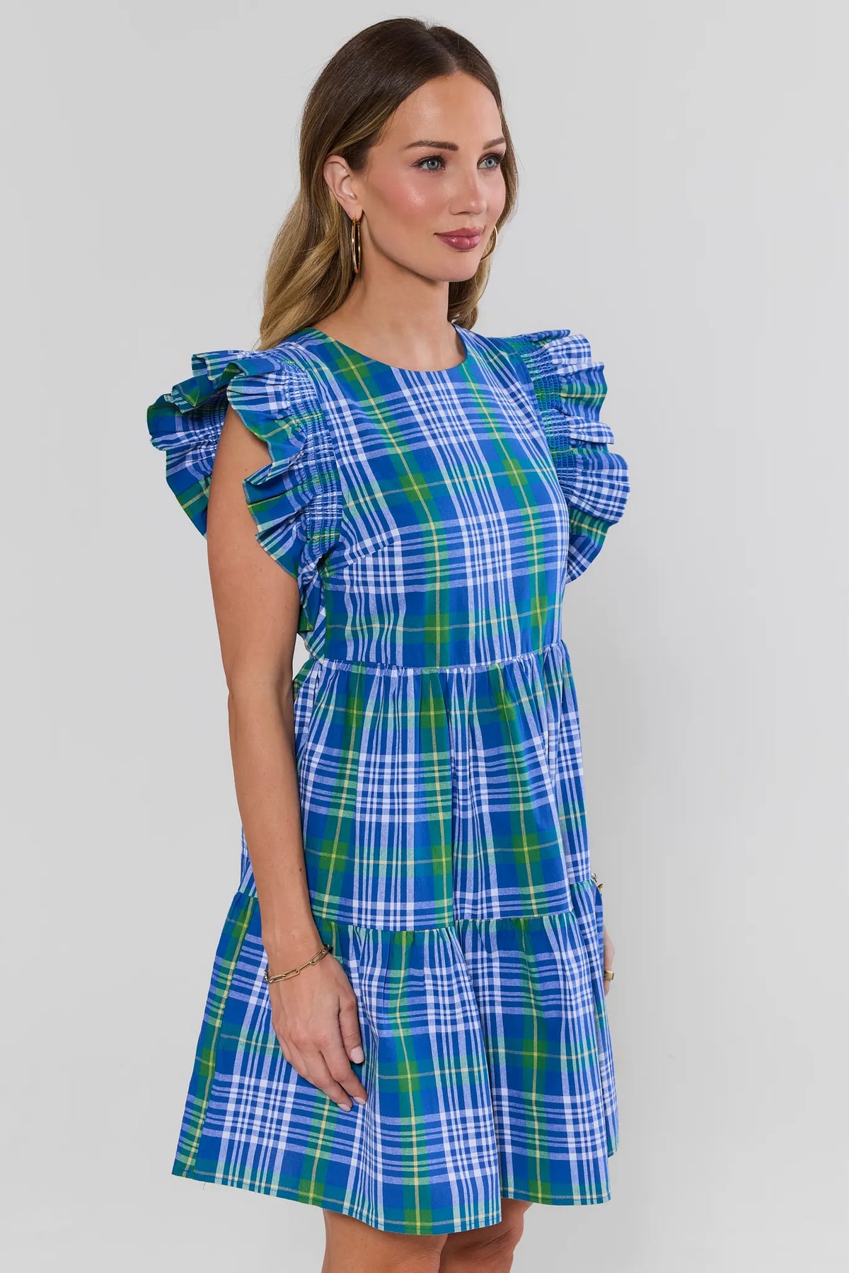 Della Blue Plaid Short Dress