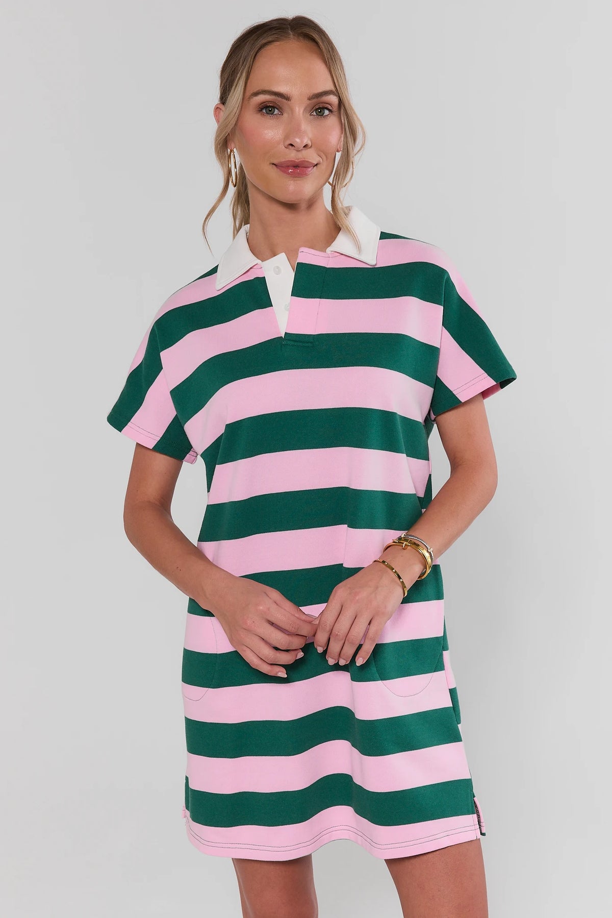 Pink Striped Polo Dress