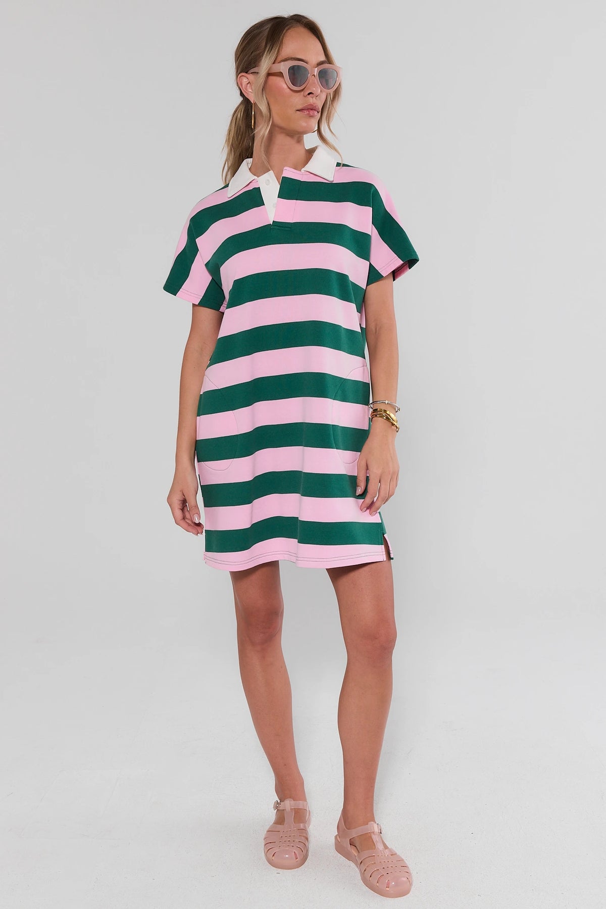 Pink Striped Polo Dress