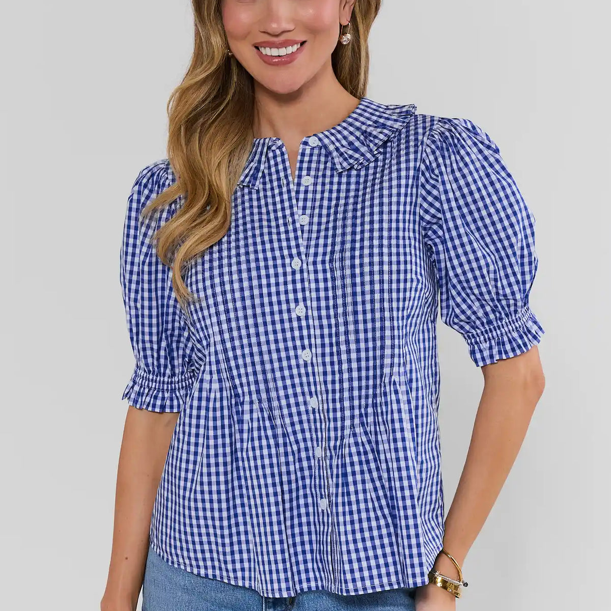 Women's Blue Gingham Button Up Top | Avara | Avara