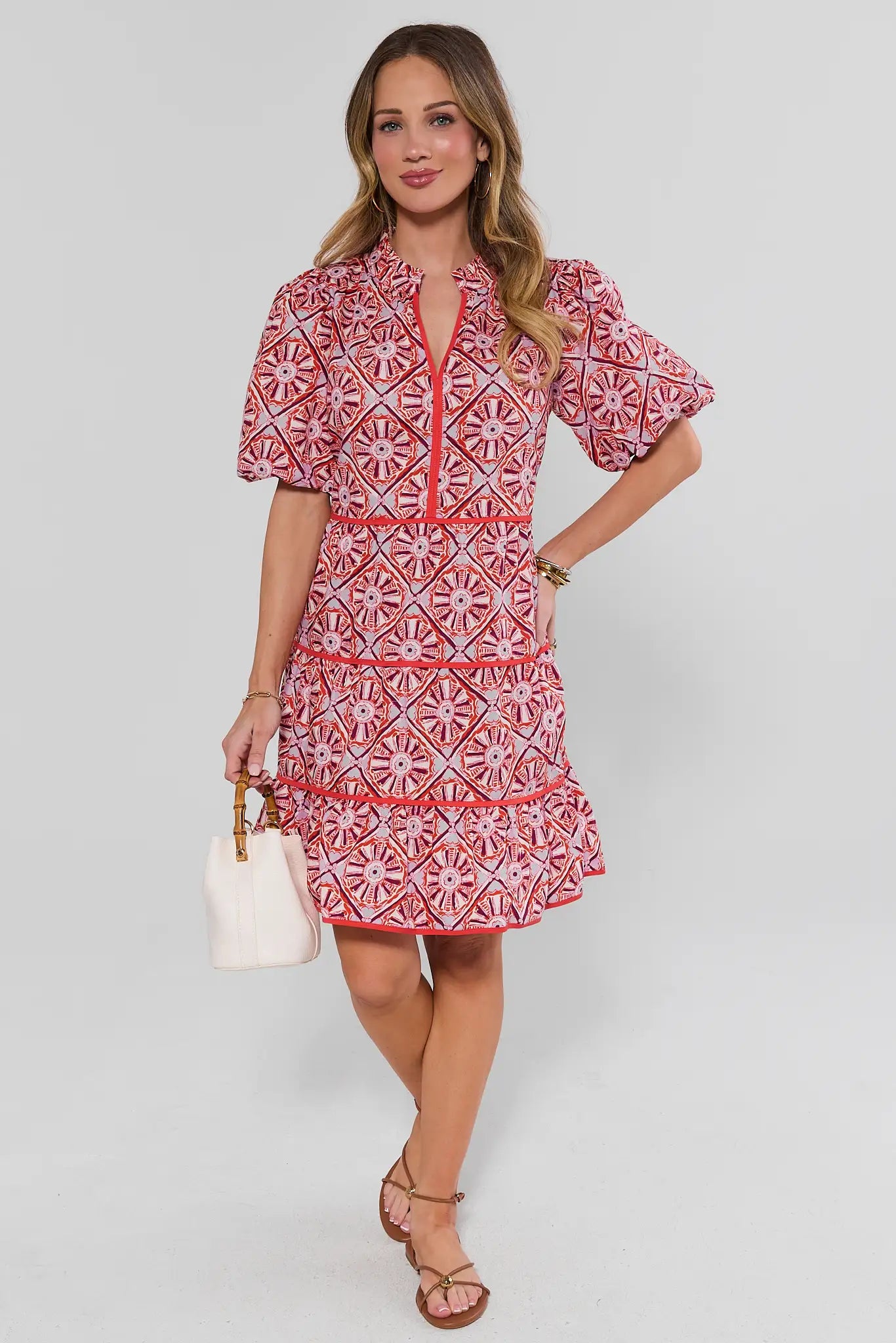 Becca Lilac Printed Tiered Short Dress