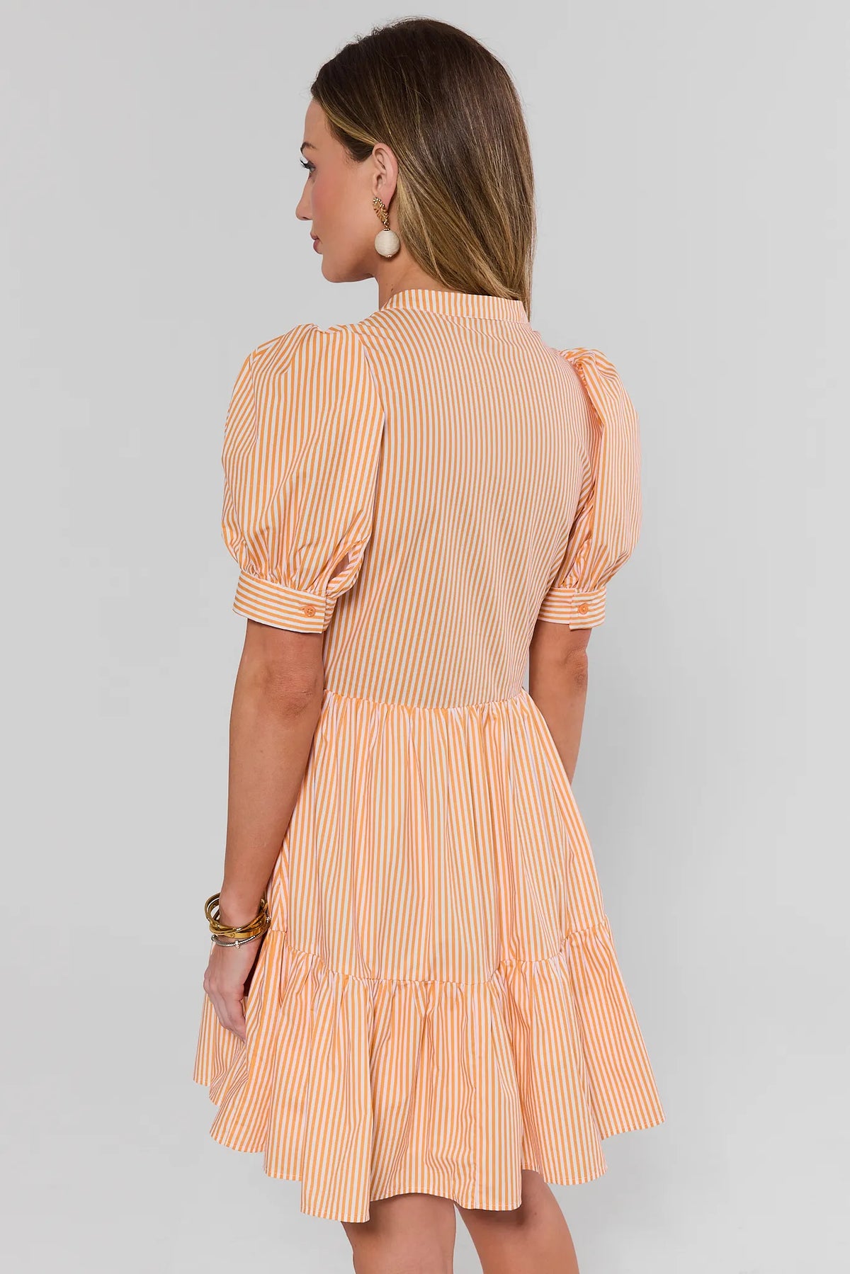 orange puff sleeve dress Martha Striped Short This is the Wide Essentials romantic feel to everyday Color:Sweet Pink