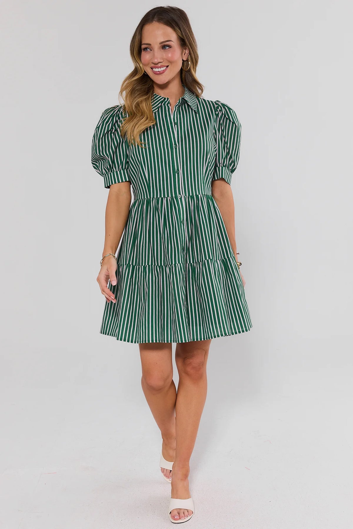 Green Contrast Stripe Short Dress | Women's Clothing