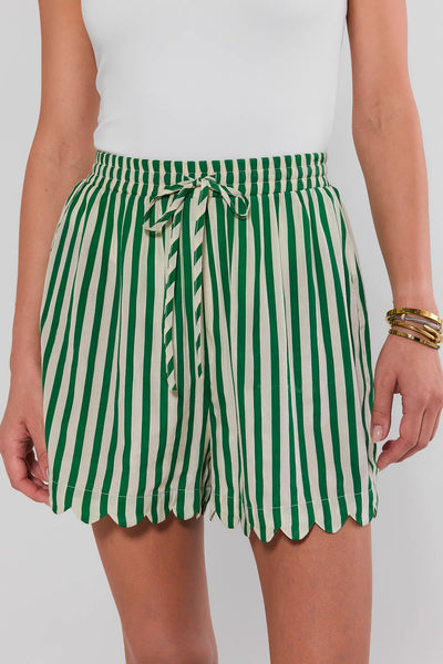 Lola Green Striped Scalloped Hem Shorts | Avara