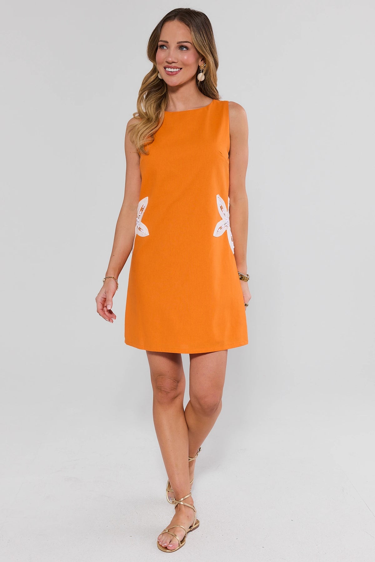 orange sheath dress Floral Embroidered Short | Women's Clothing Finished with a zipper difference between ladies and darting Color:Pure Vanilla