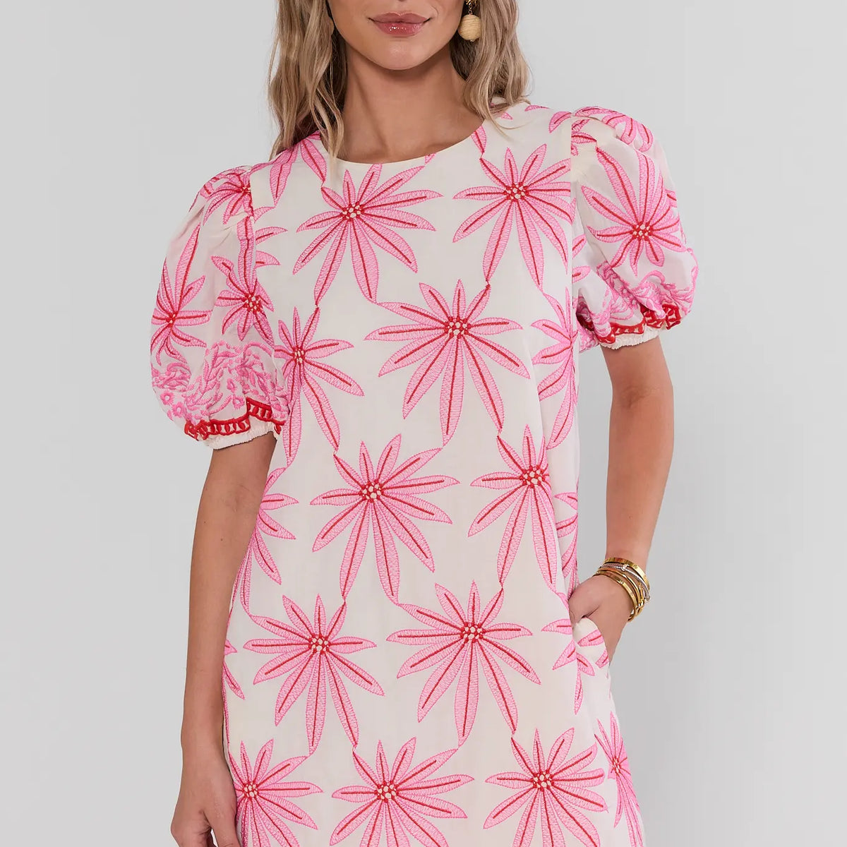 Tory White Embroidered Short Dress | Women's Clothing
