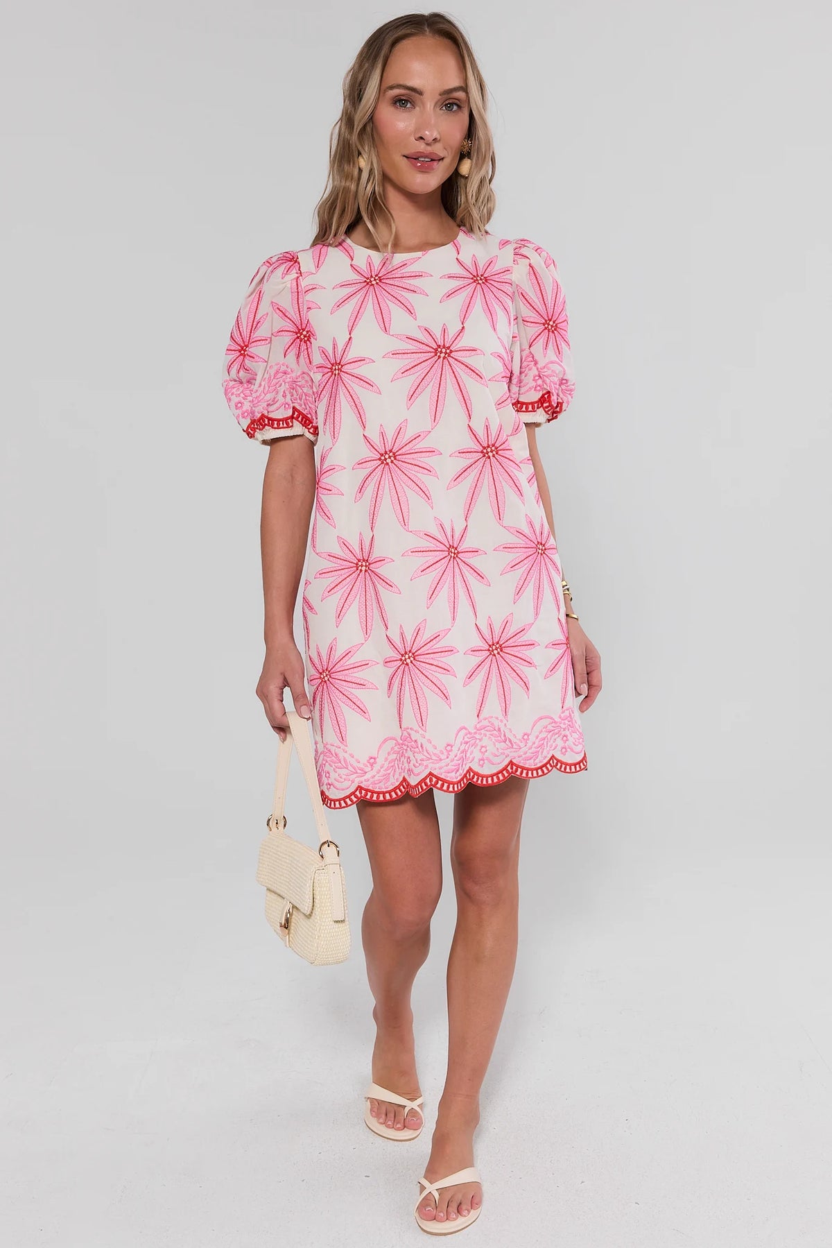 Women's White Embroidered Short Dress | Avara