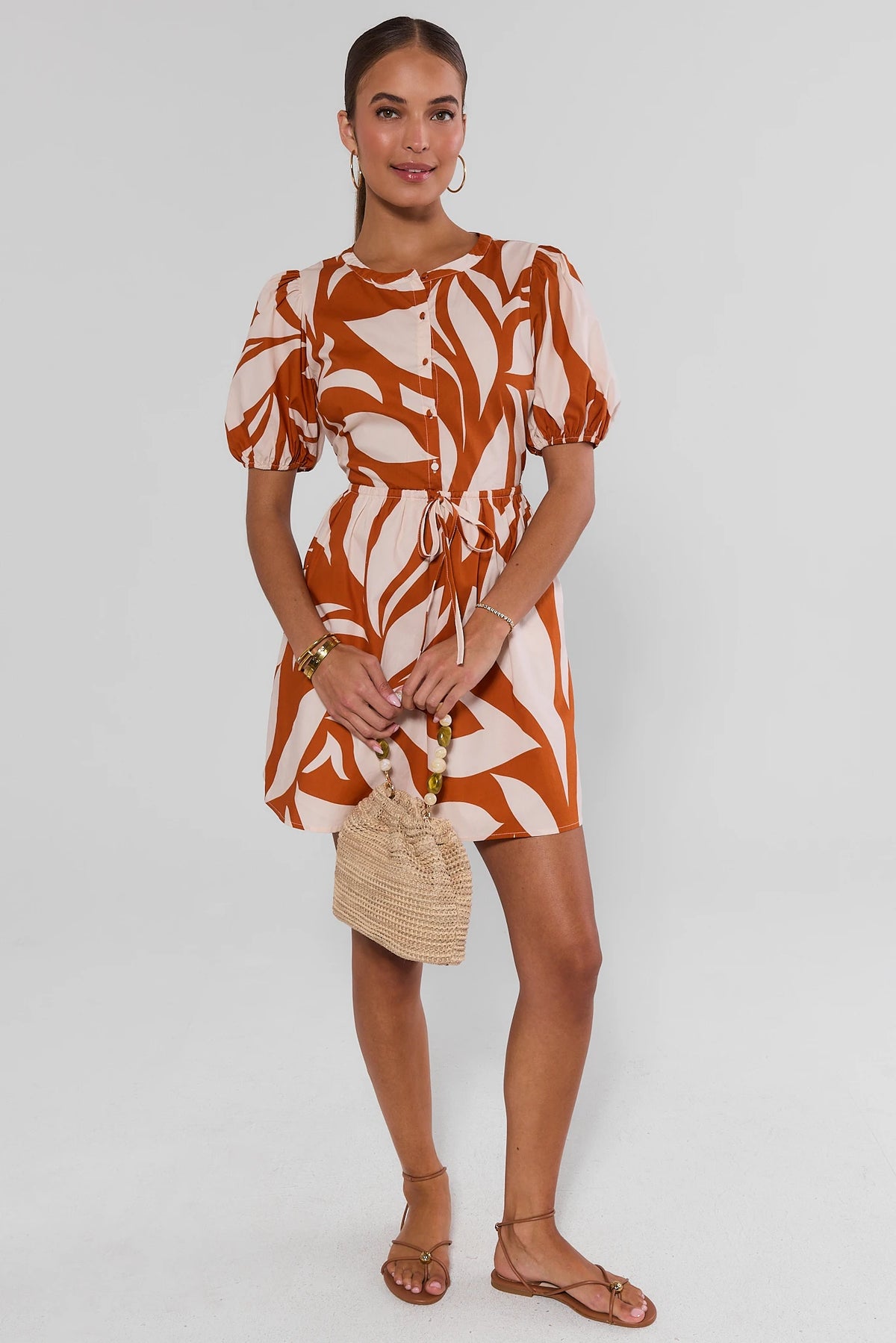 Antonia Orange Printed Short Dress | Women's Clothing