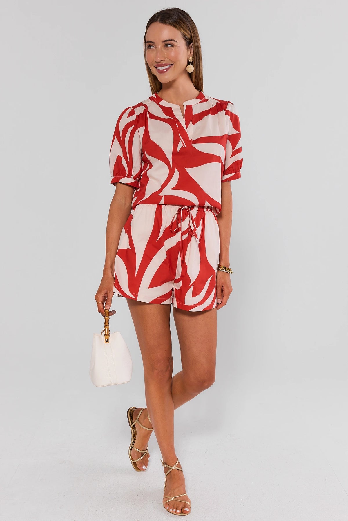 Jess Red Printed Drawstring Shorts | Women's Clothing