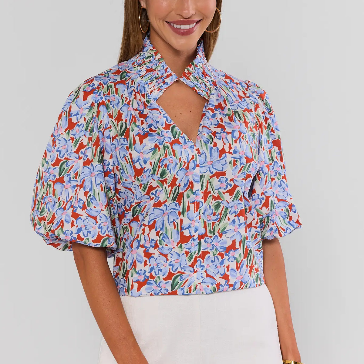 Orange Floral Puff Sleeve Top | Avara | Avara