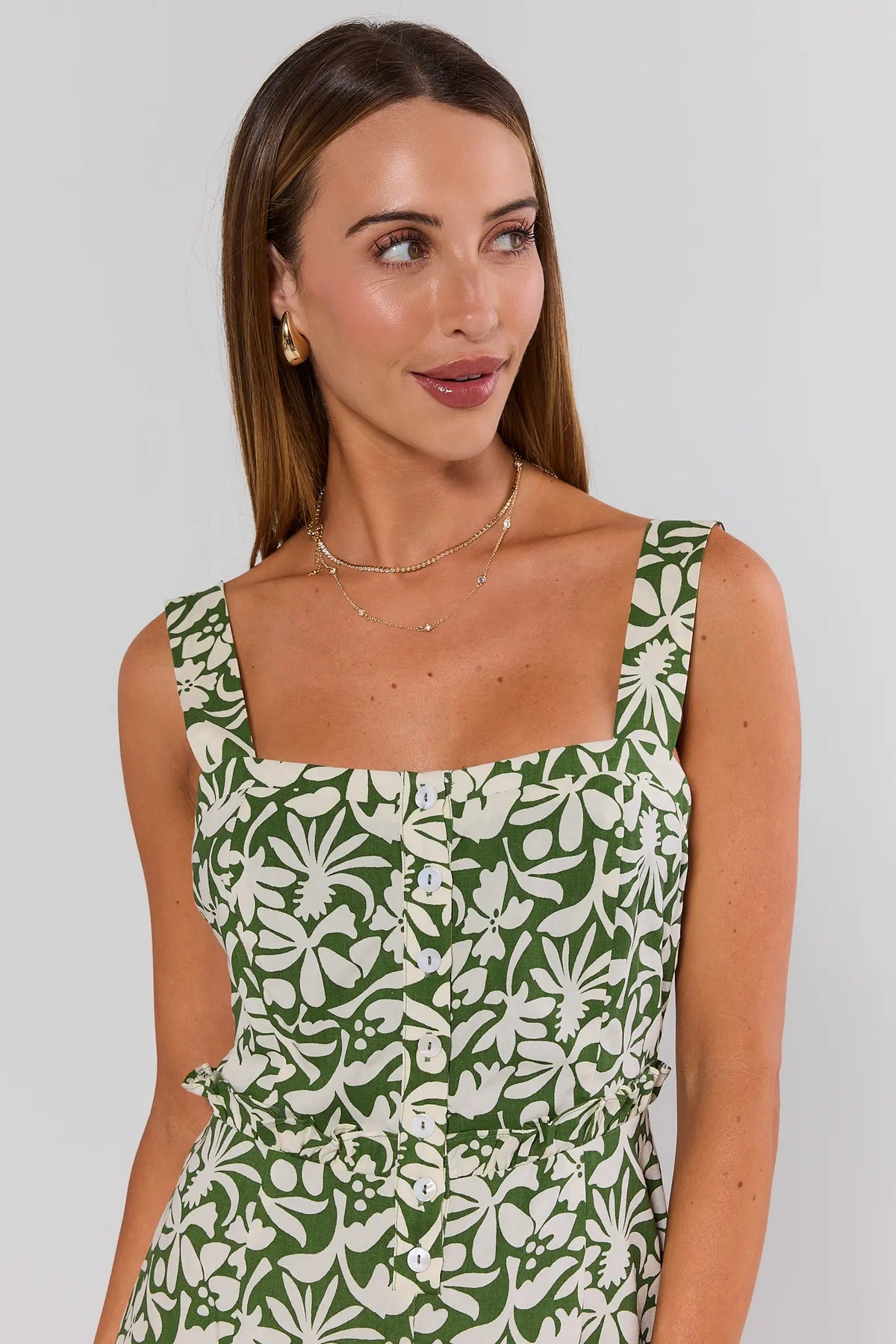 Green Floral Printed Short Dress