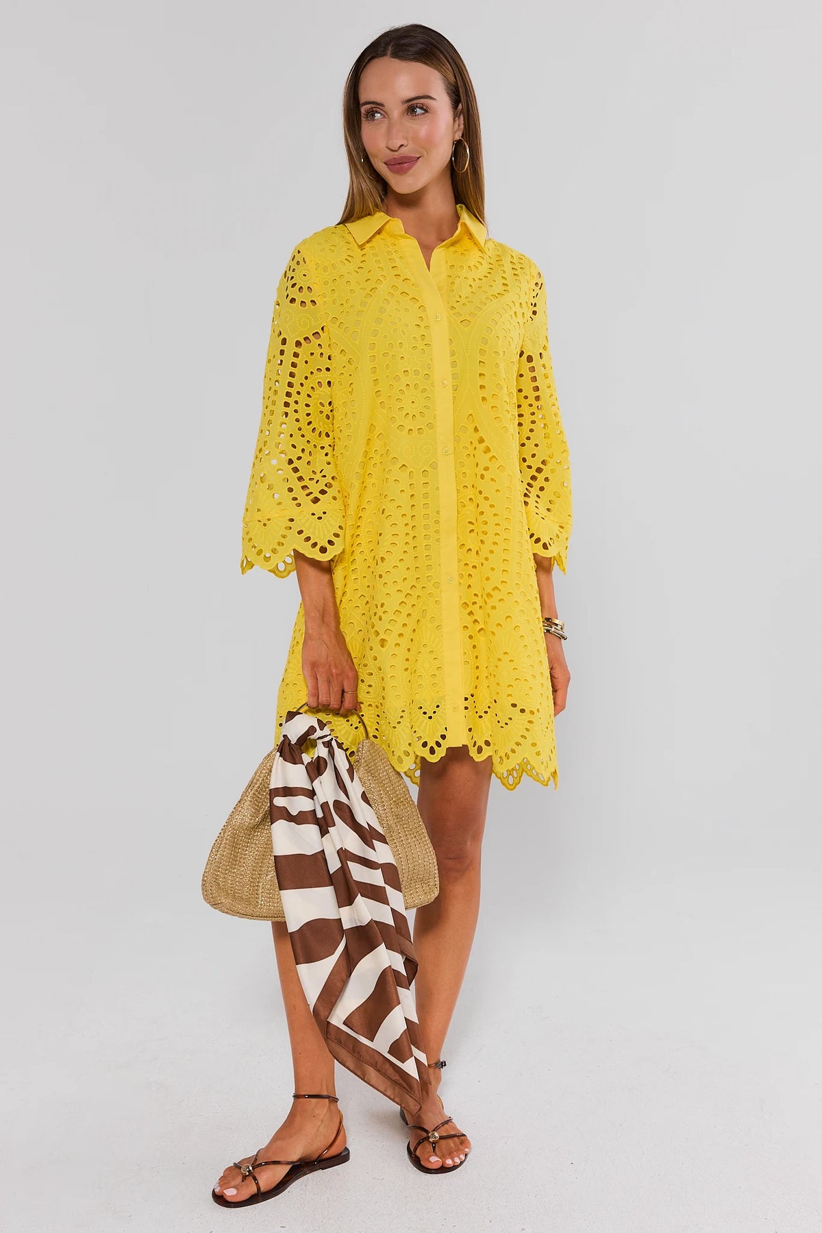 Yellow Eyelet Mini Dress