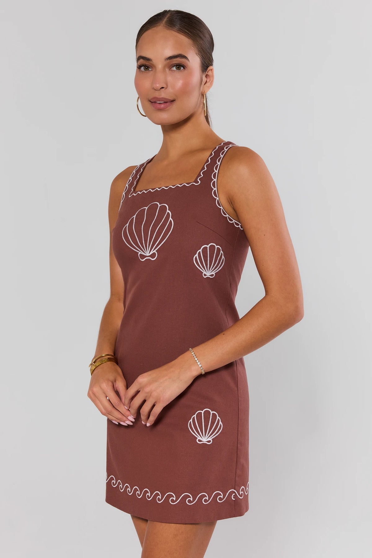 brown shell dress Embroidered Short ready dress designed with Color:Mauve Mist green floral dress Randy Dress Shoe