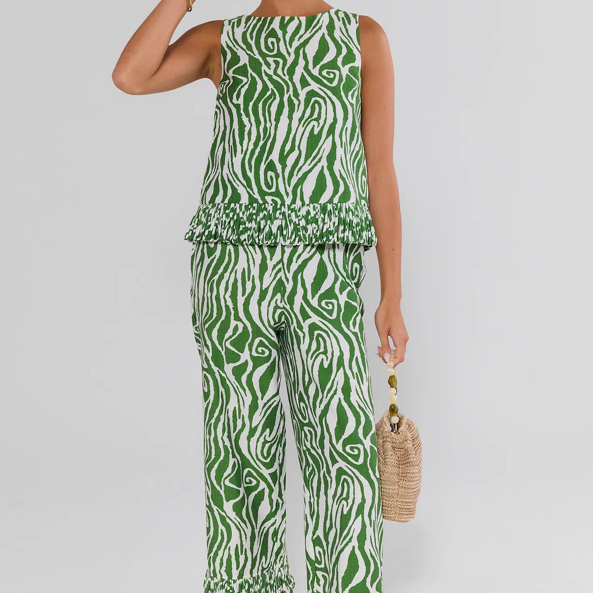 Women's Green Zebra Fringe Pants | Avara | Avara