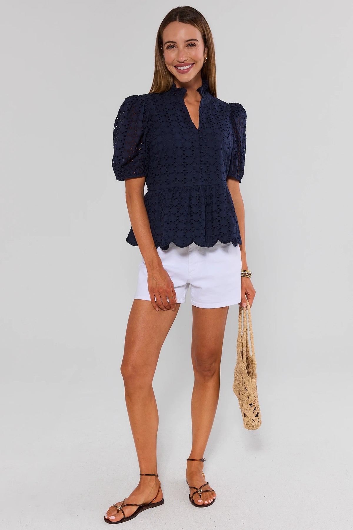 Navy Eyelet Peplum Top | Avara | Avara