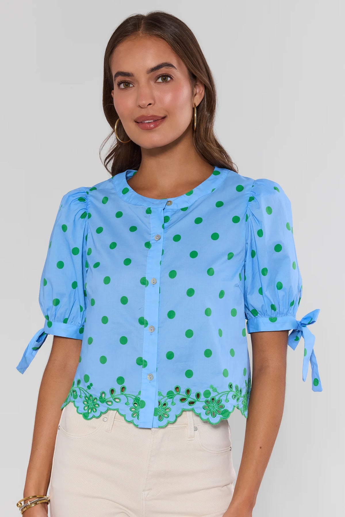 Women's Blue Polka Dot Eyelet Top | Avara