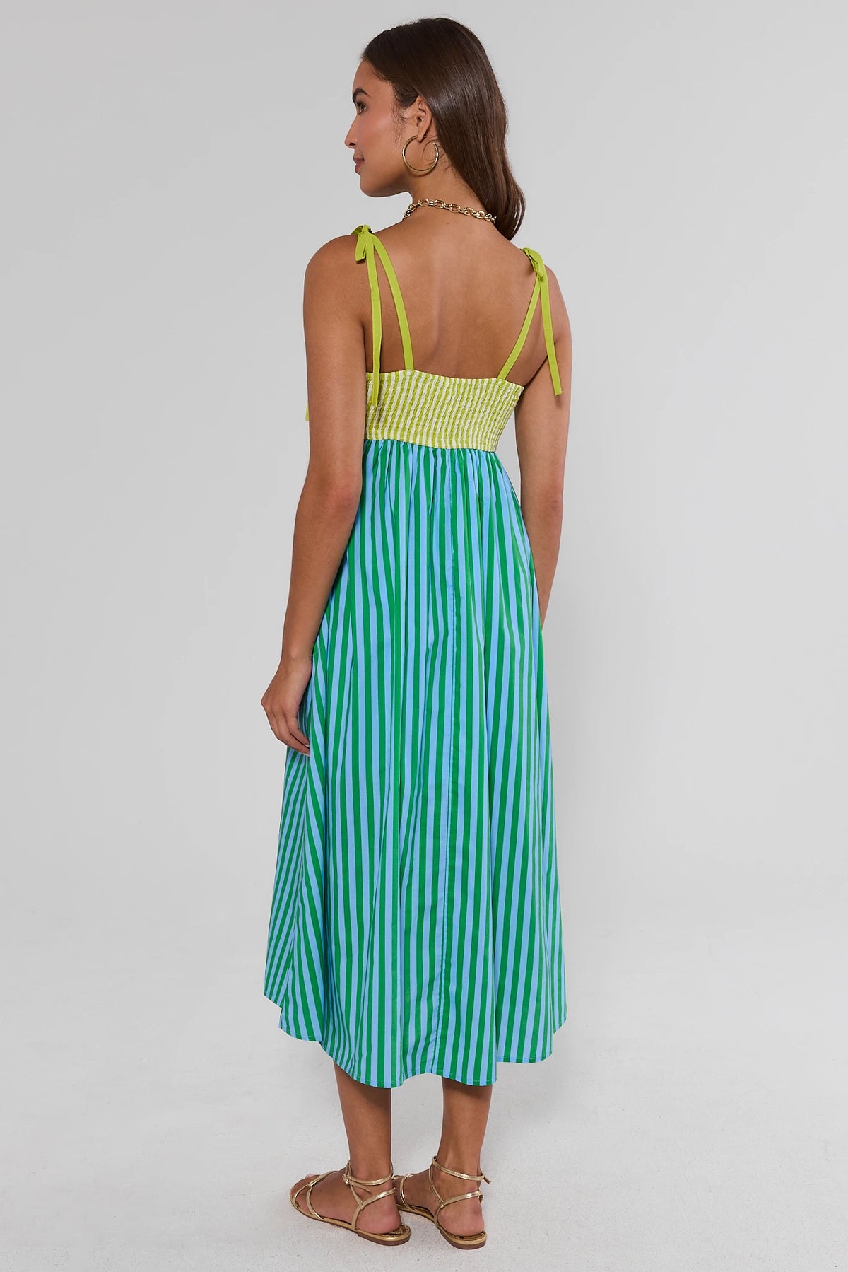 Green Contrast Stripe Maxi Dress