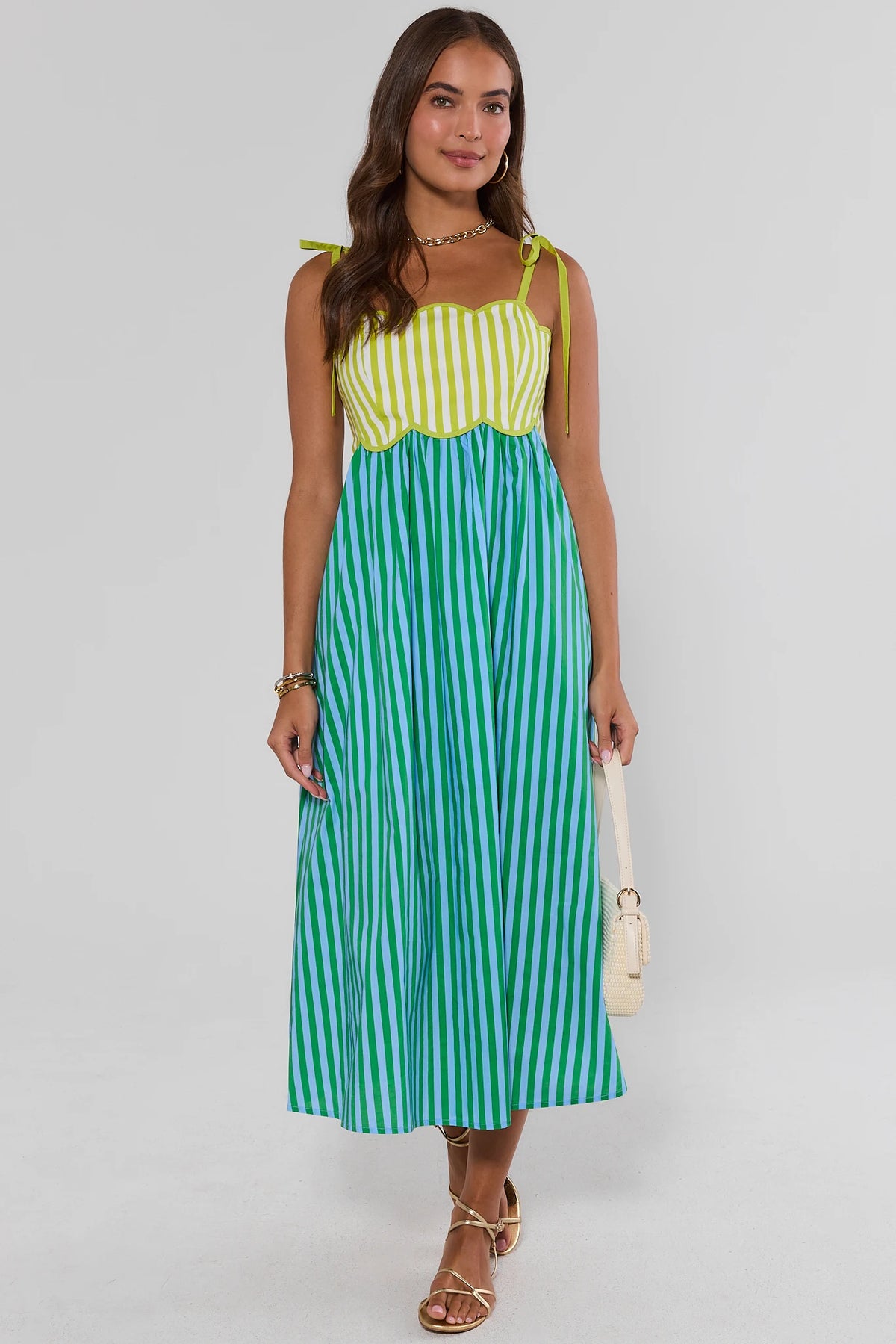 Green Contrast Stripe Maxi Dress