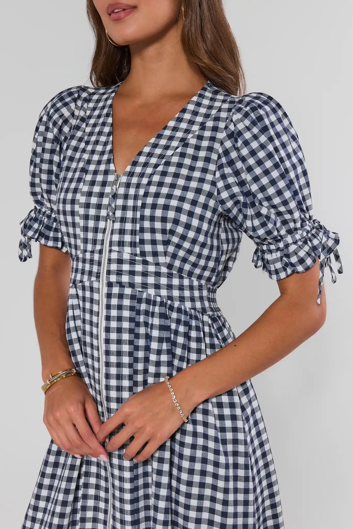 Emersyn Navy Gingham Midi Dress | Women's Clothing