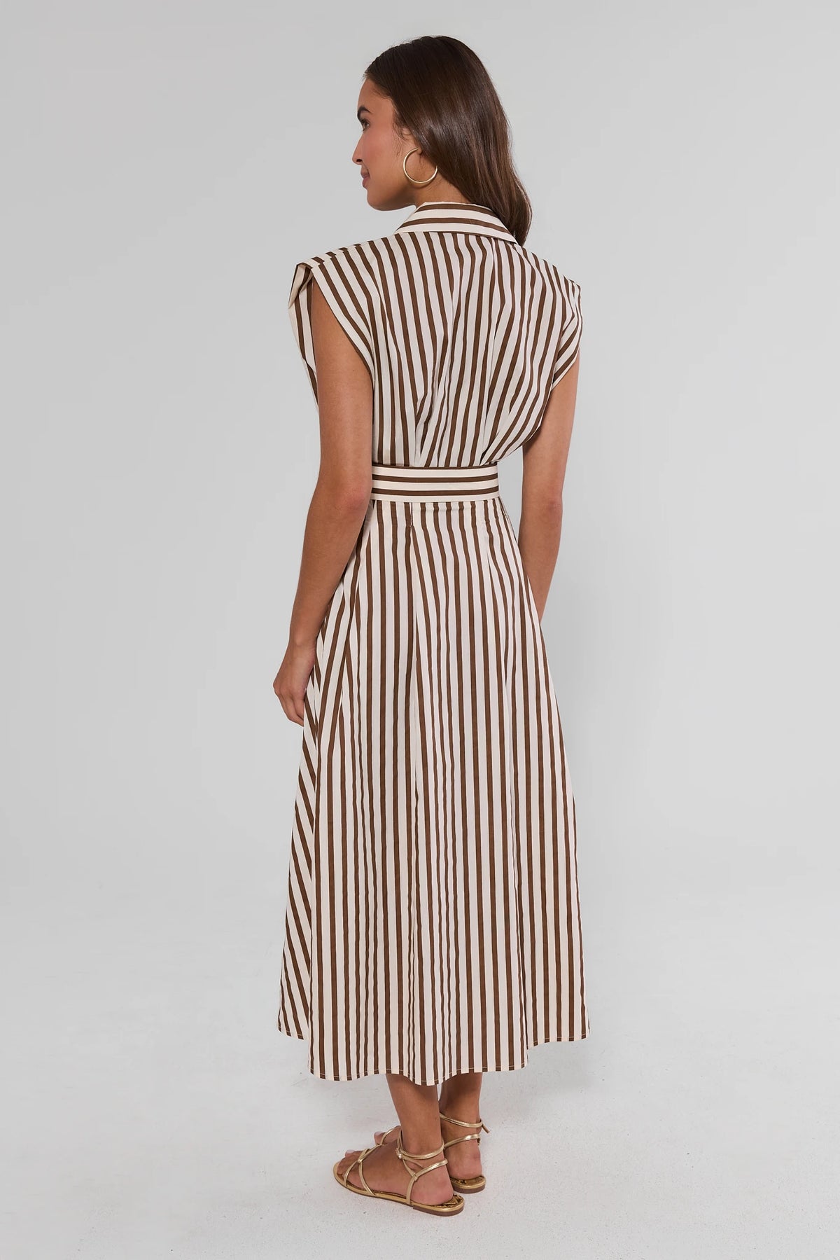 brown stripe midi dress Emma Short Sleeve Striped Midi Dress - Brown/combo