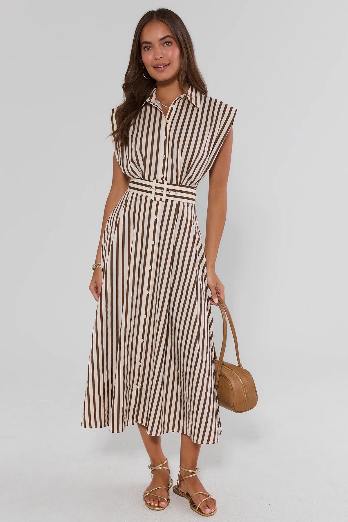 Teddie Brown Striped Midi Dress