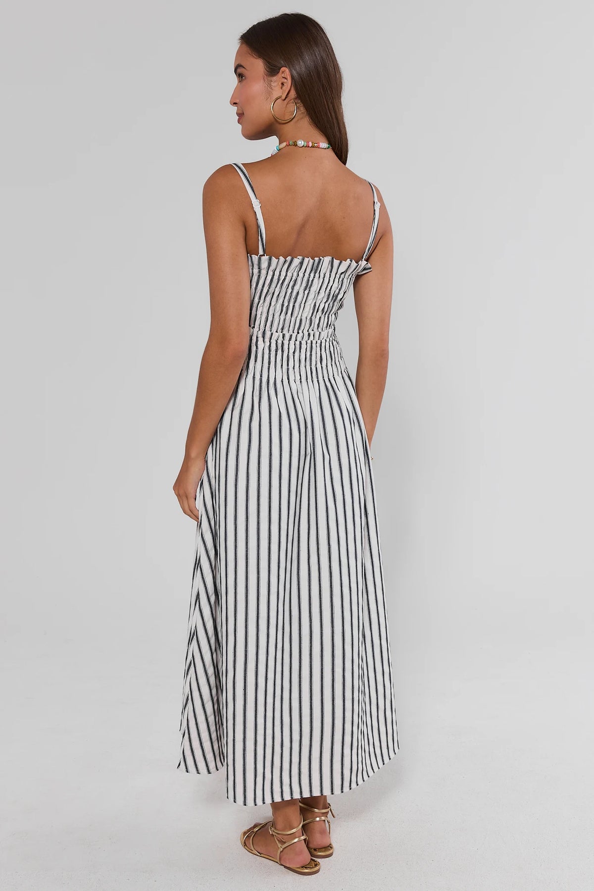 White Striped Smocked Maxi Dress