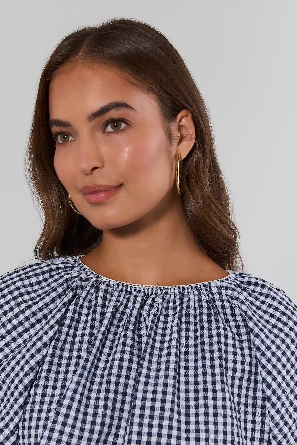 トップス andmary Ava gingham check tops navy Navy Gingham Puff Sleeve Top | Avara | Avara