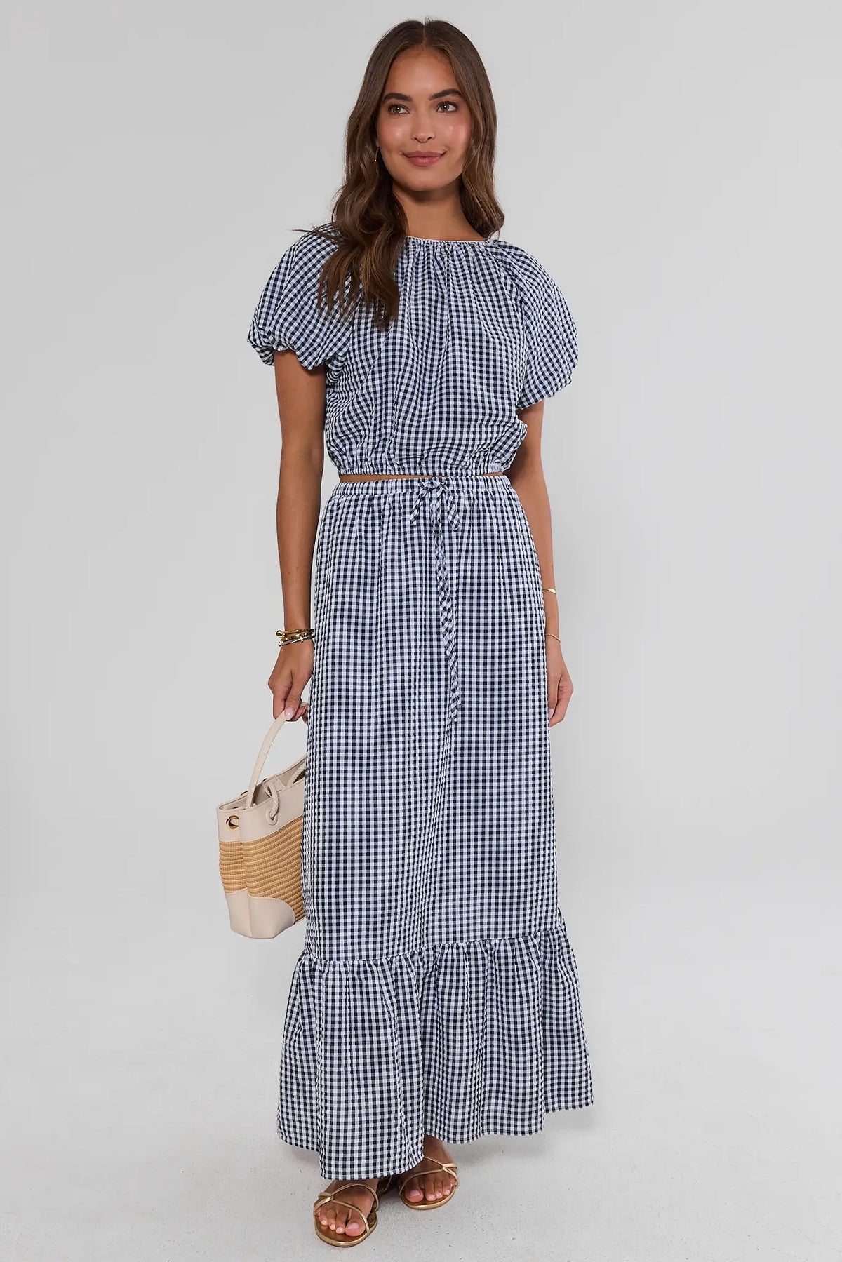 Navy Gingham Bubble Hem Top | Avara | Avara