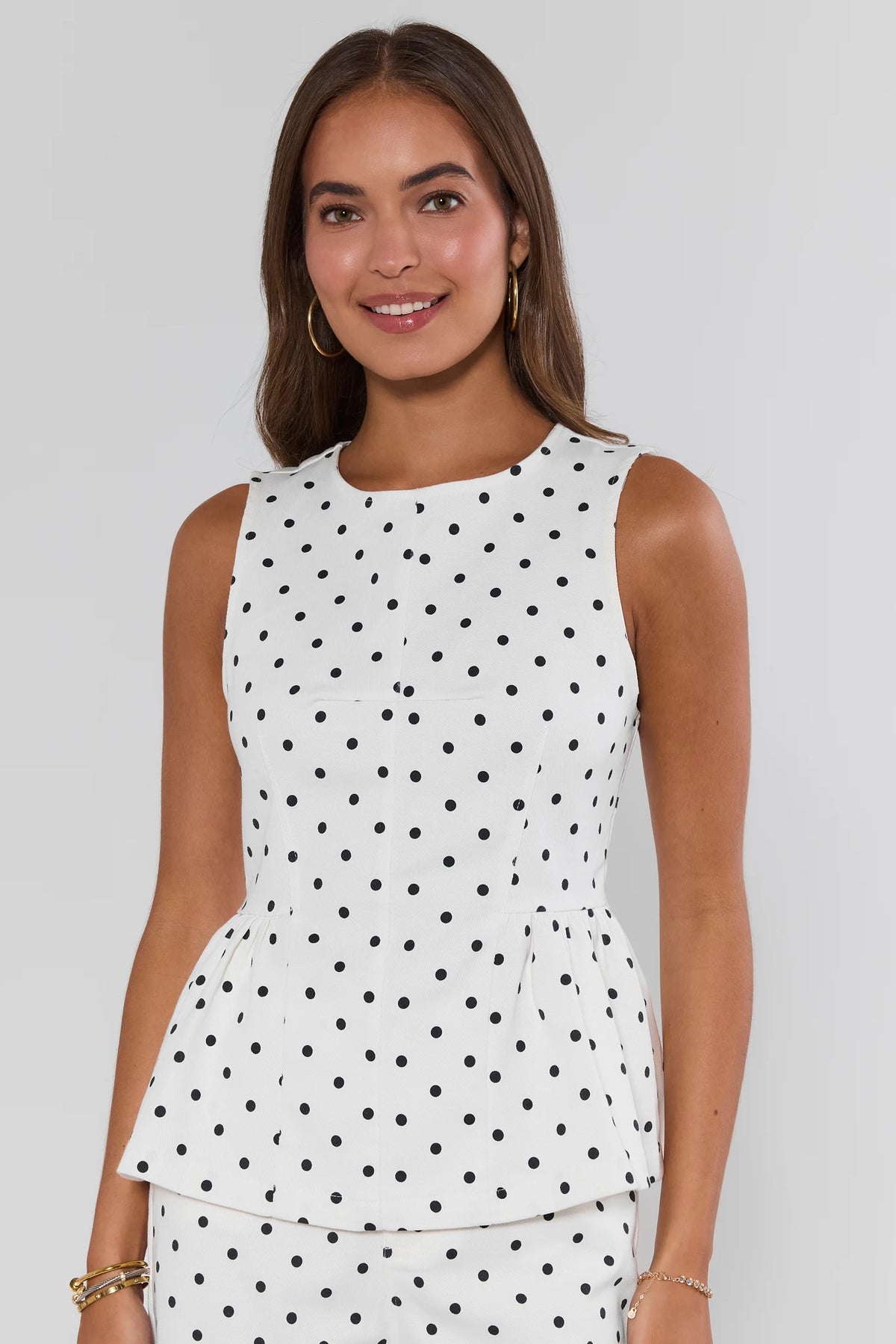 White Polka Dot Peplum Tank Top