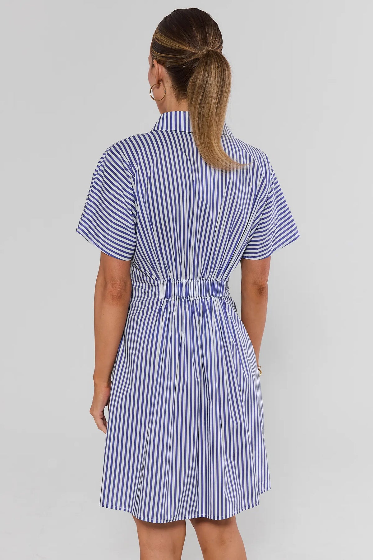 blue striped button down dress Olivia Up Short Front Dress LaLING Alexis Blue Mini Dress Size:S / 4-6