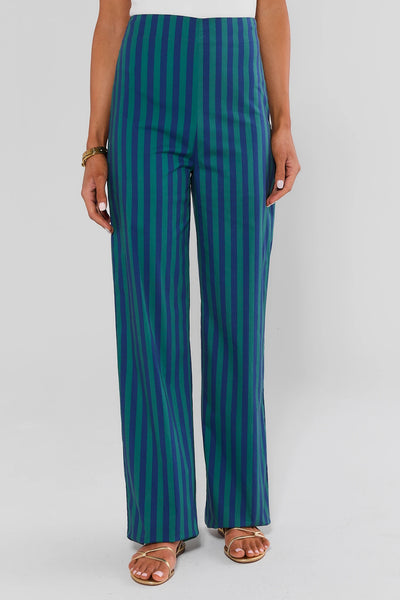 Sabine Green Stripe Wide Leg Pants | Avara