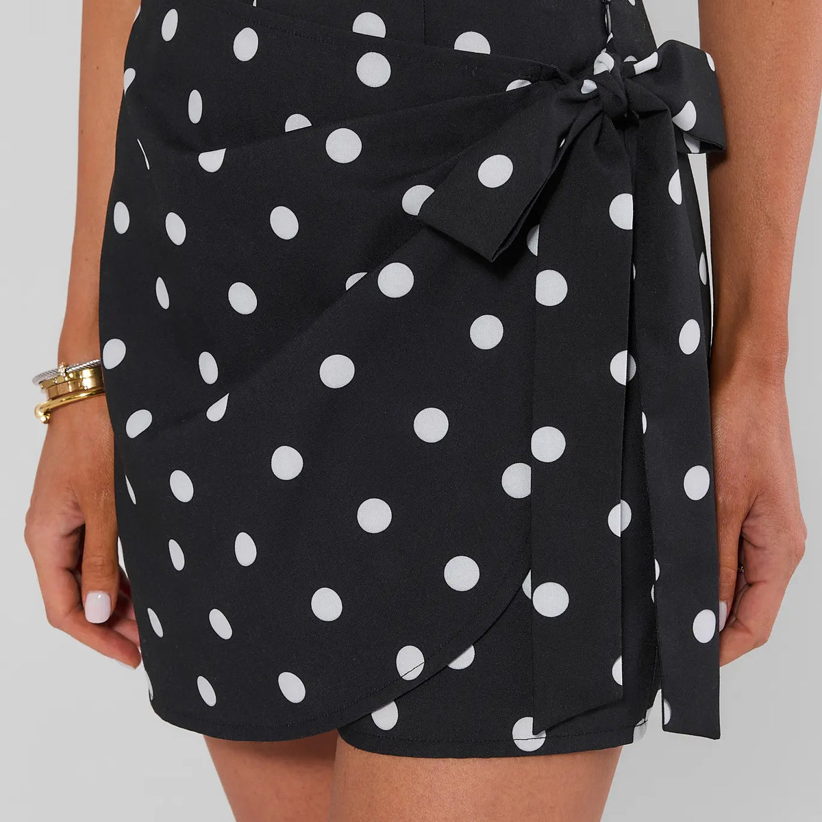 Cassidy Black Polka Dot Wrap Skort | Avara