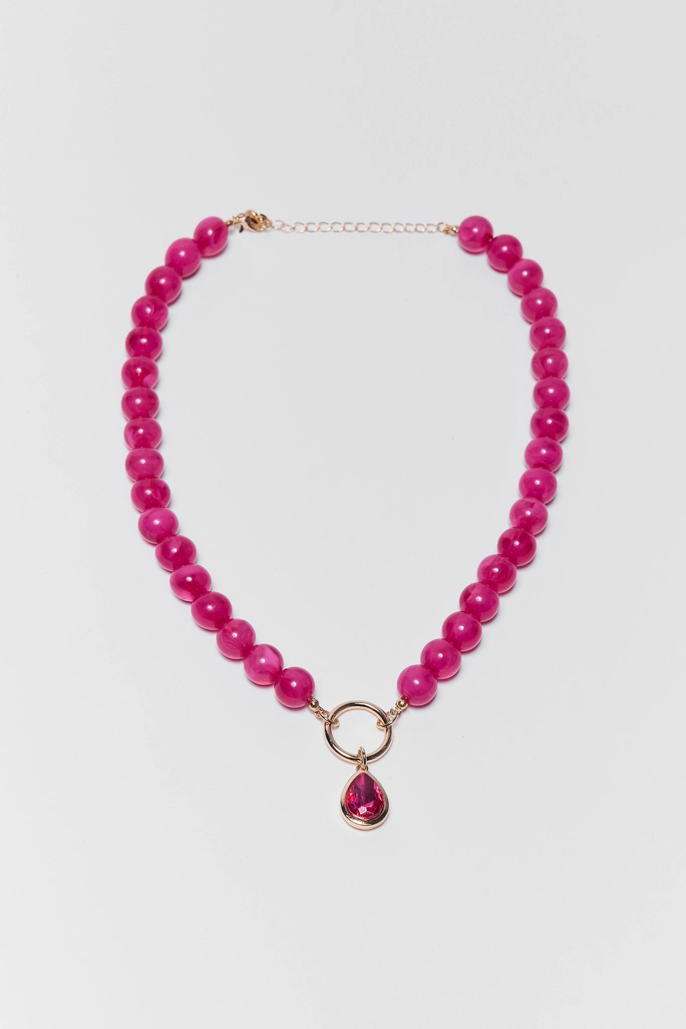 Pink Stone Drop Necklace on a white background
