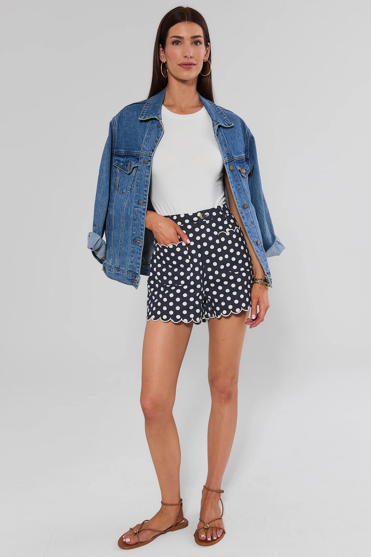 Navy Polka Dot Scalloped Shorts | Avara