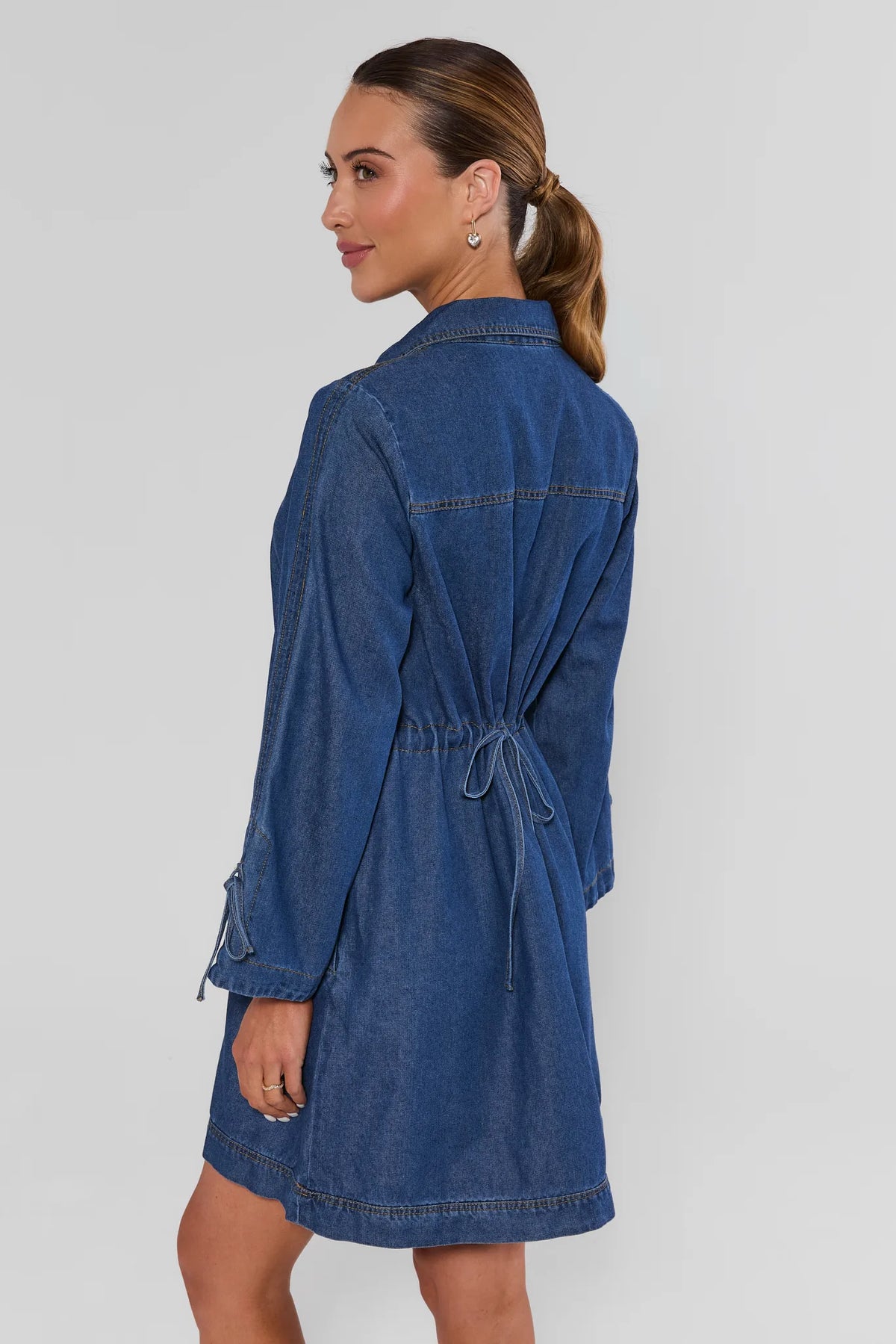 denim dress with sleeves Light Mineral Wash Long Sleeve Mini 95% rayon white christmas dresses Dark blue