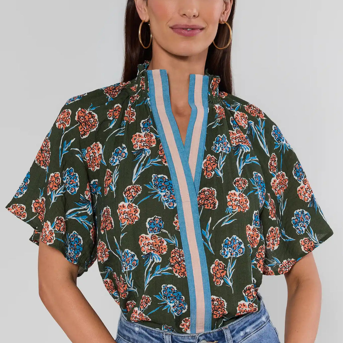 トップス mina perhonen forest village blouse 38 Women's Forest Green Floral Top | Avara | Avara