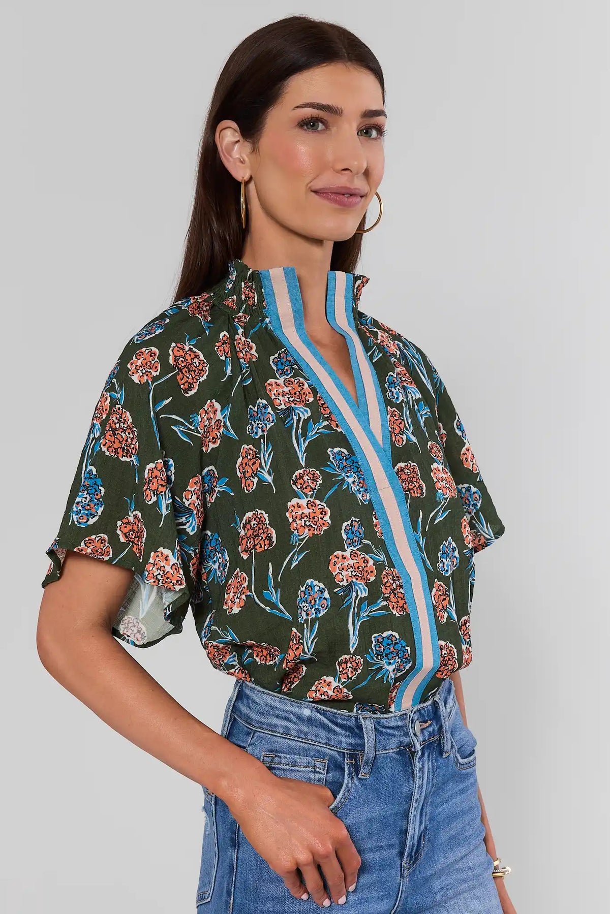 Macey Forest Green Floral Top by THML | Avara