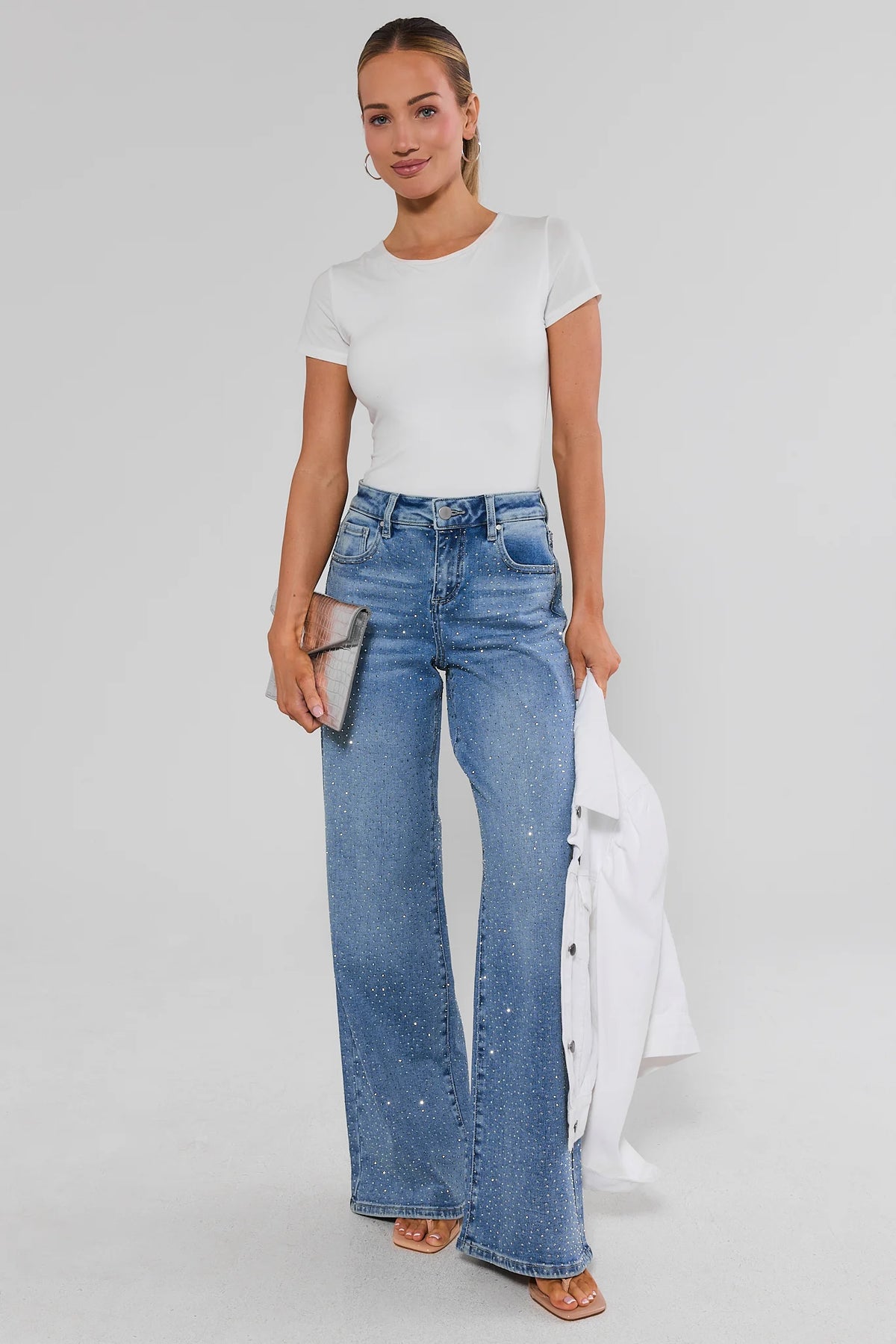 Women's Rhinestone Wide Leg Jeans | Avara