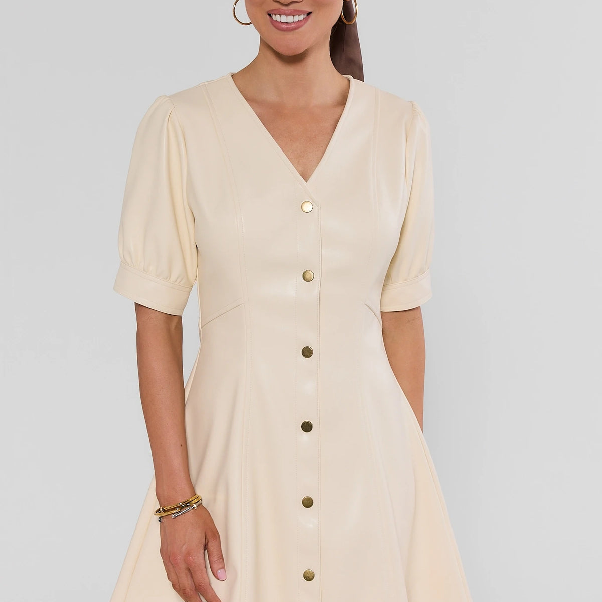 Women's Ivory Faux Leather Short Dress | Avara