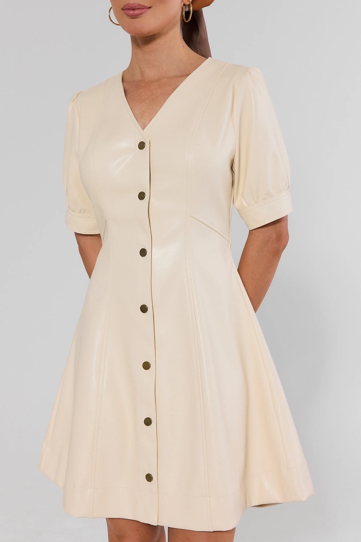 faux white leather dress Ivory Short | Women's Clothing ModelA_Prom Width:EE - Wide This versatile faux leather Dark Green Sweater Dress