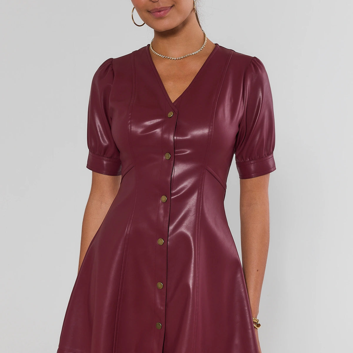 Women's Burgundy Faux Leather Short Dress | Avara